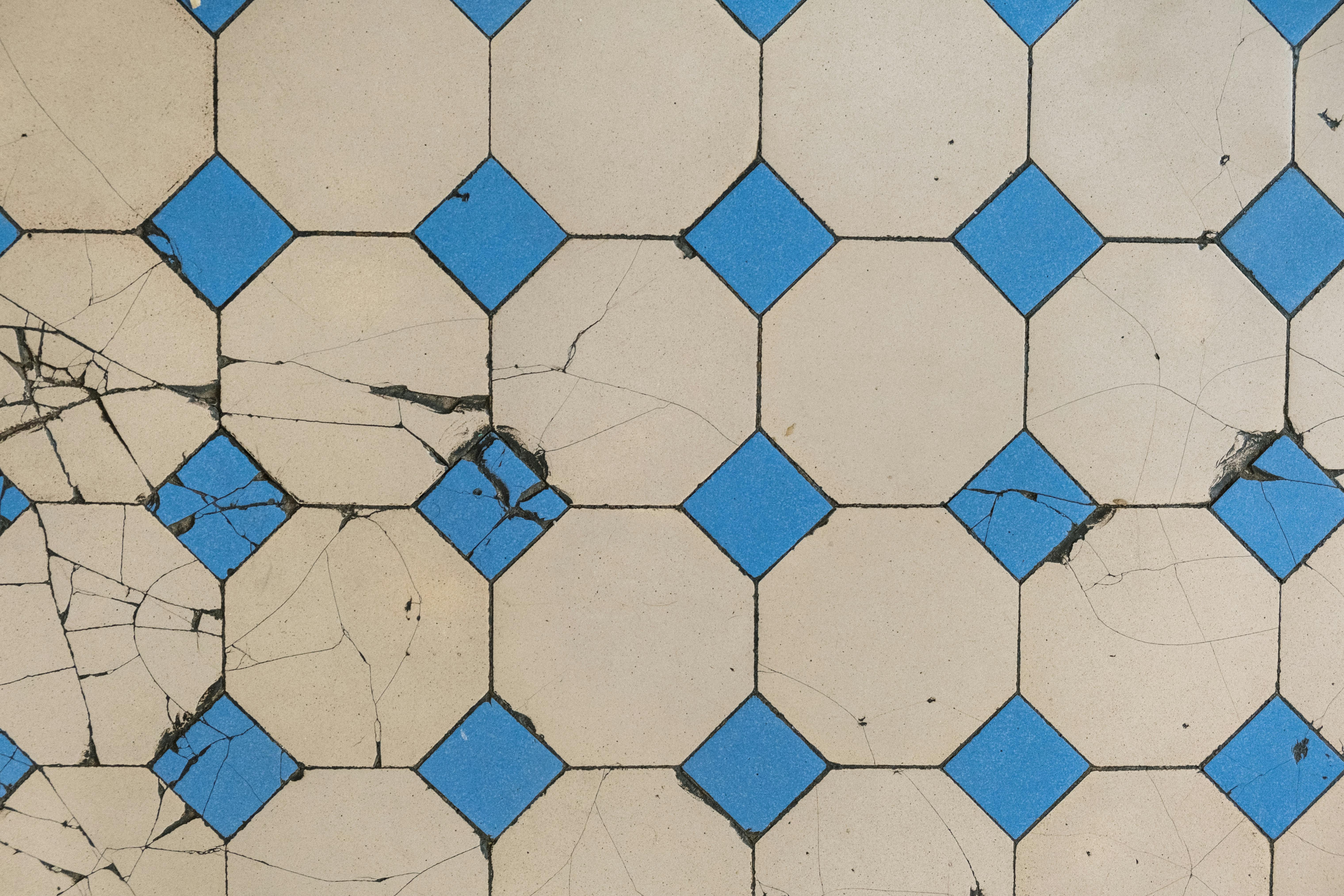 close-up of damaged floor tiles